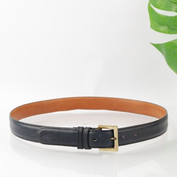 VTG Coach Mens Belt Size 36 Navy Blue Leather New York USA Gold Brass Buckle - Picture 1 of 14